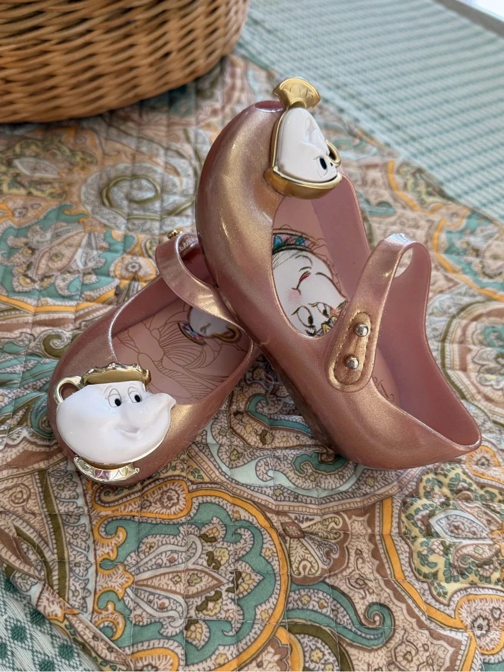 Mini Melissa Toddler Girl's Beauty & Beast Rose Gold Maryjane Shoes Size 7  Mini